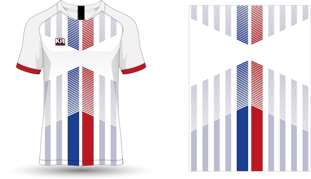 Diseño de camiseta deportiva de fútbol de diseño azul y rojo. frente de la plantilla, vista posterior. kit de fútbol te nacional