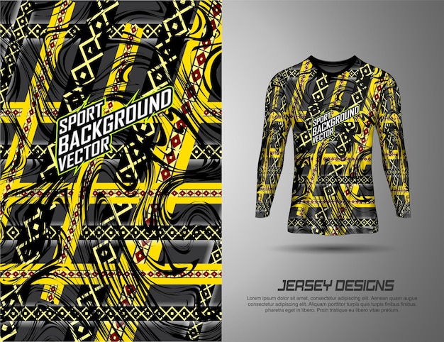 Diseño de camiseta deportiva con patrón abstracto amarillo y negro
