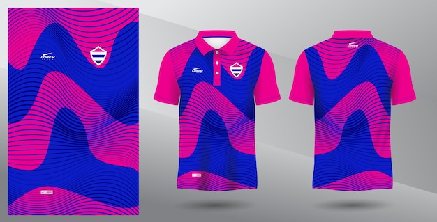 Vector diseño de camiseta deportiva de polo de sublimación azul y rosa