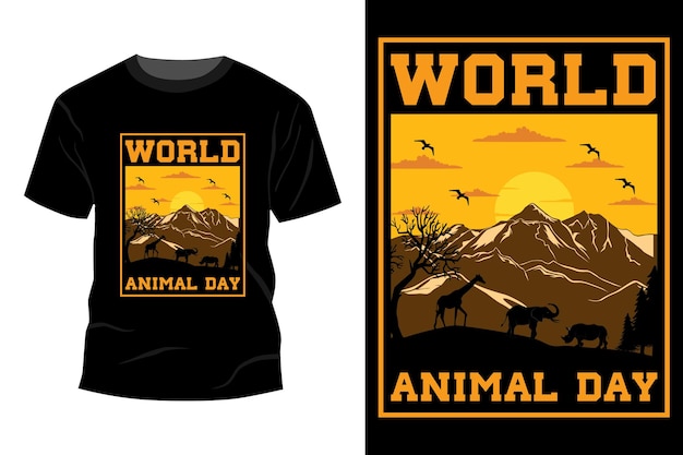Diseño de camiseta del día mundial de los animales vintage retro
