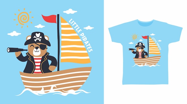 Diseño de camiseta de dibujos animados lindo oso piratas