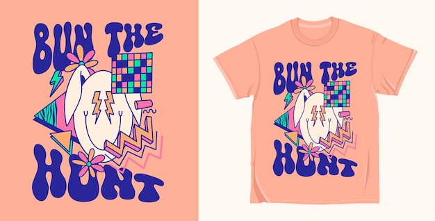 El diseño de la camiseta de dibujos animados retro de Pascua de los años 90