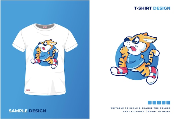 diseño de camiseta de dibujos animados de tigre corriendo