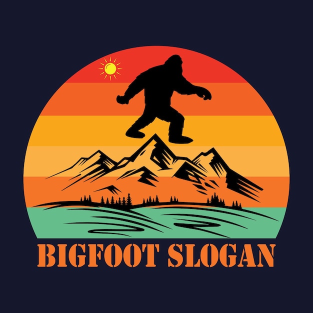 Diseño de camiseta con eslogan de bigfoot. vector retro de pie grande.