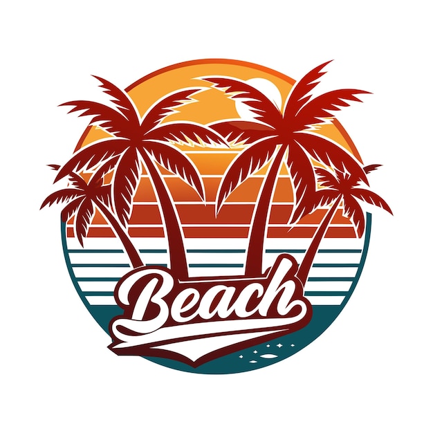 Diseño de camiseta de estilo retro de palma de playa aislada en un fondo