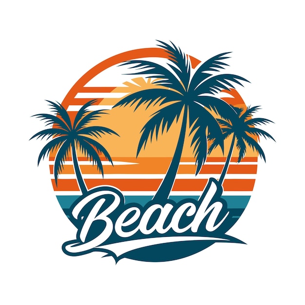Diseño de camiseta de estilo retro de palma de playa aislada en un fondo