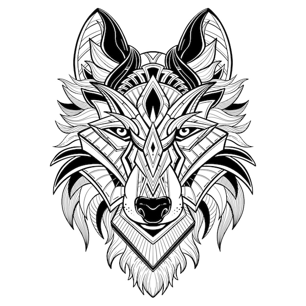 Diseño de camiseta y estilo de tatuaje geométrico de ilustración de lobo