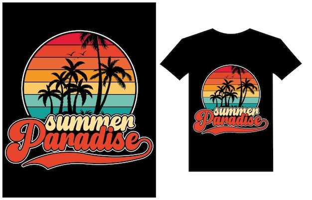 Vector el diseño de la camiseta de estilo vintage de summer paradise, la ilustración de la camisa de surf