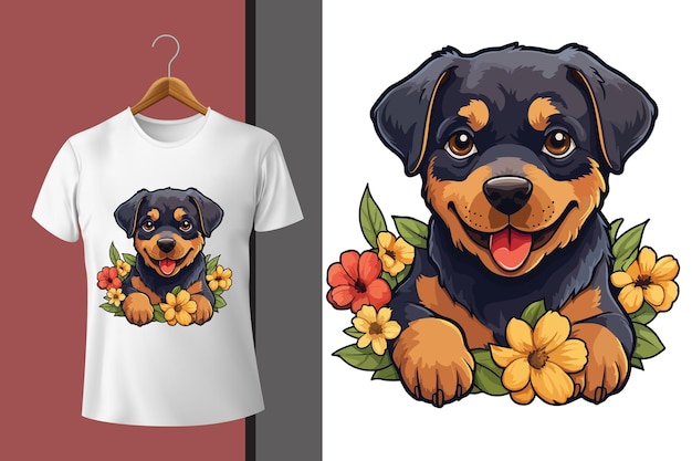 Vector diseño de camiseta de flores para perros con acuarela