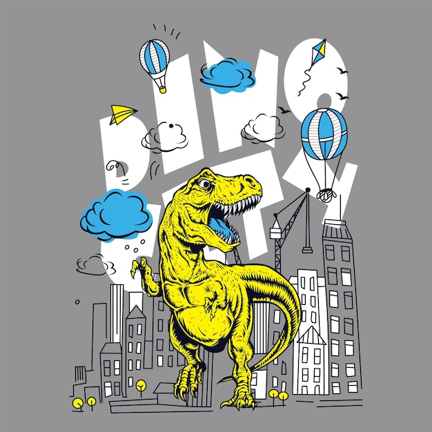 Diseño de camiseta funky de dinosaurios de Dino City para imprimir