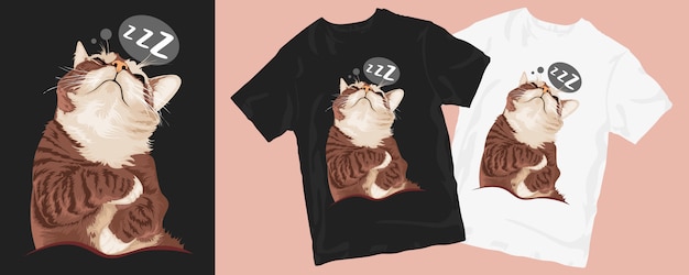 Diseño de camiseta de gato durmiendo