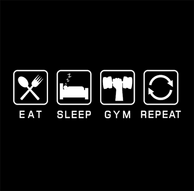 Diseño de camiseta de gimnasio, eat sleep gym repeat