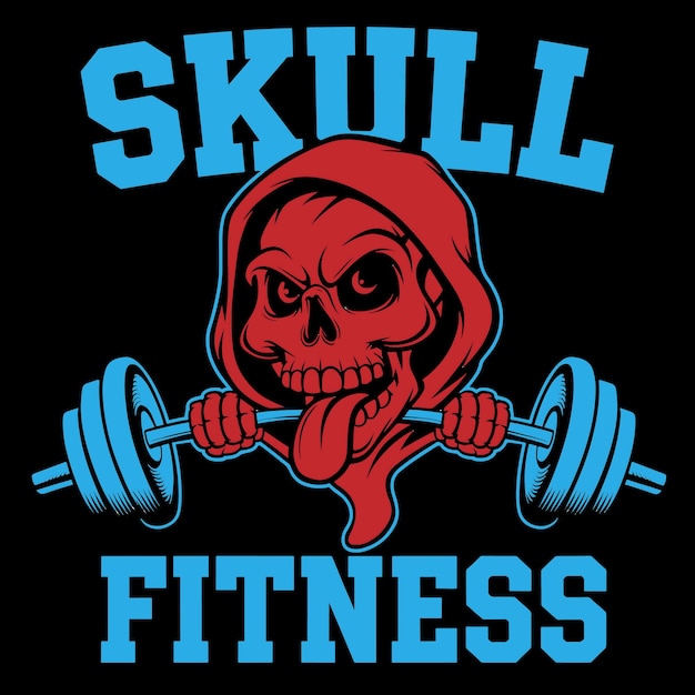 Diseño de camiseta de gimnasio Skull Fitness T-Shirt Tipoografía de gimnasios atléticos duros diseño de camisa vectorial de cráneo