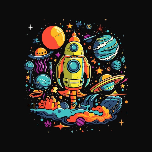 Diseño de camiseta gráfica espacial.