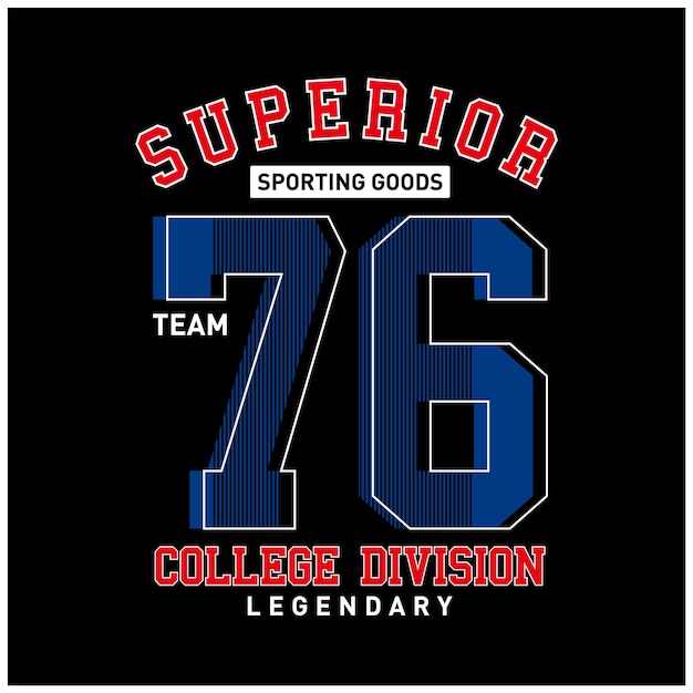 Diseño de camiseta gráfica de tipografía de división universitaria superior