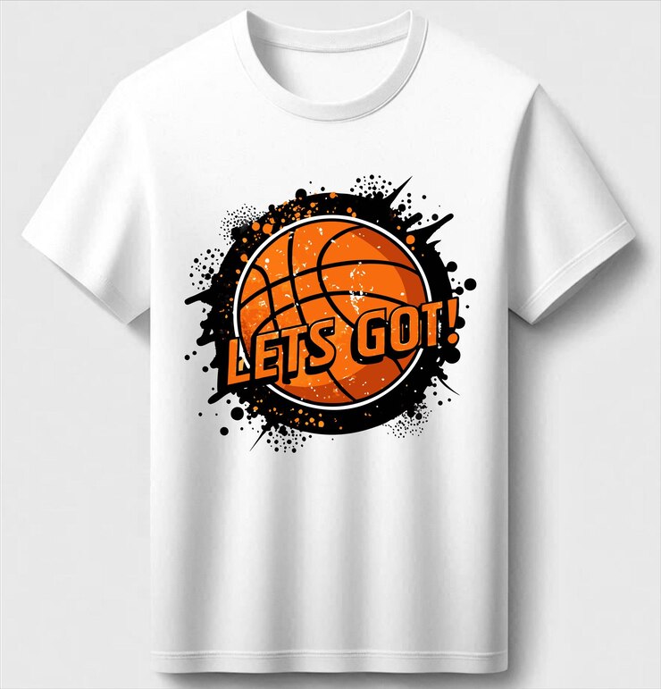 diseño de camiseta con un gráfico de baloncesto vibrante con la frase Lets Go