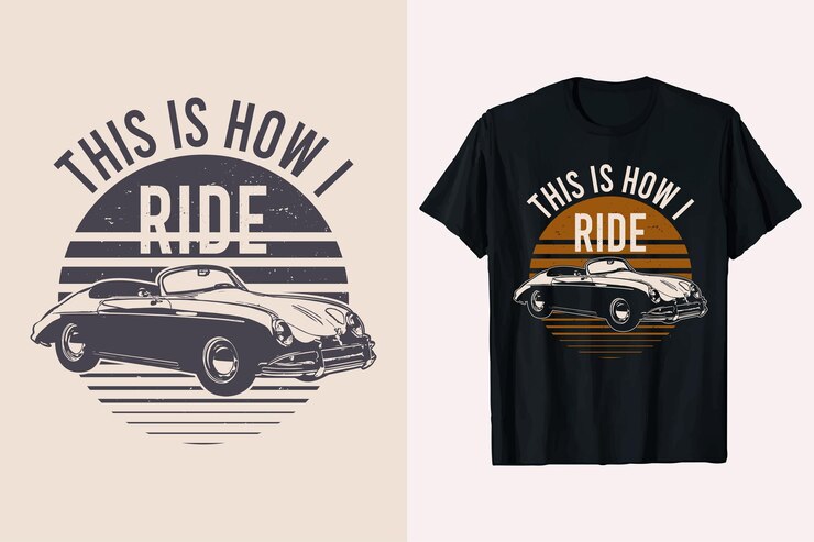 Diseño de camiseta con gráfico vectorial de coche antiguo