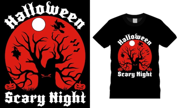 Diseño de camiseta con gráfico vectorial de noche de miedo de Halloween Vector Premium