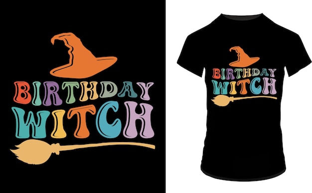 Diseño de camiseta de halloween de bruja de cumpleaños