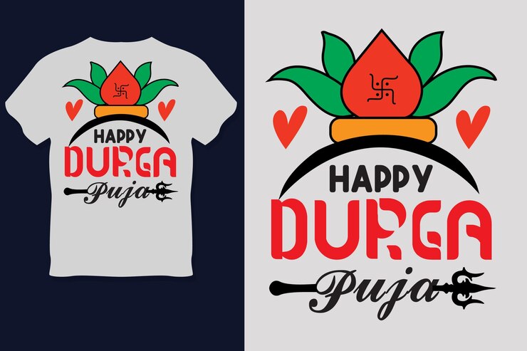 Diseño de camiseta Happy Durga Puja