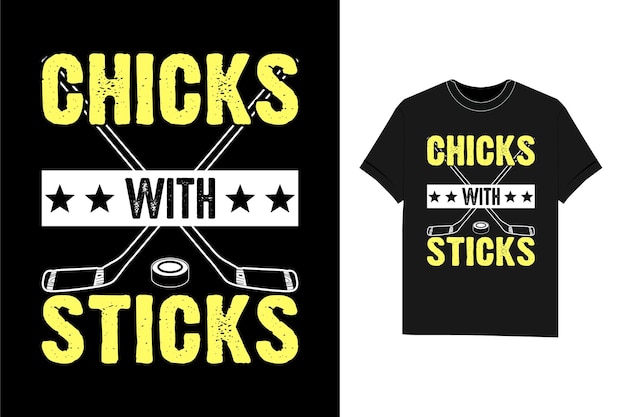 Diseño de camiseta de hockey sobre hielo Chicks With Sticks