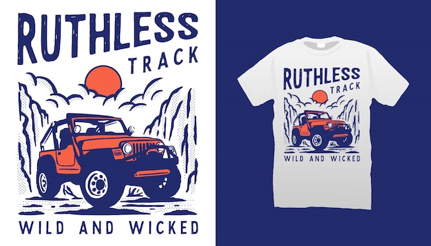 Diseño de camiseta de ilustración de coche todoterreno