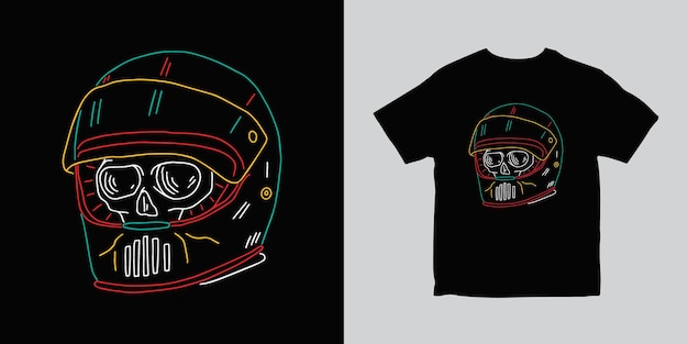 Diseño de camiseta de ilustración de contorno vintage de casco de calavera