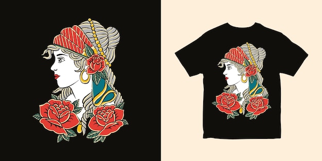 Diseño de camiseta de ilustración de flor femenina