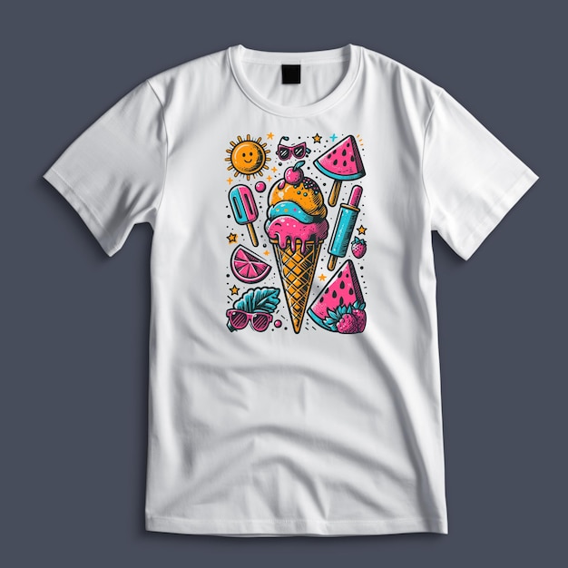 Diseño de camiseta de ilustración de helado