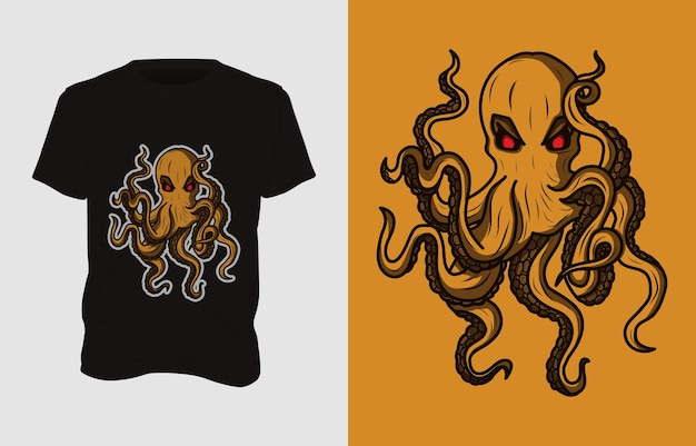 Diseño de camiseta de ilustración de monstruo de pulpo