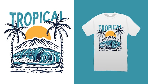 Diseño de camiseta de ilustración de playa