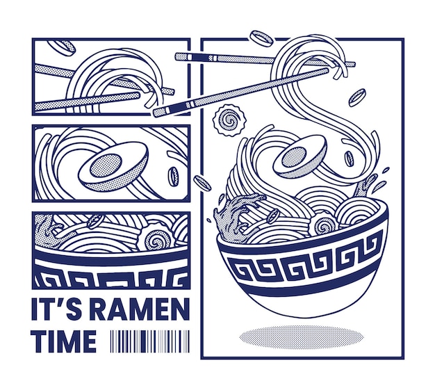 Vector diseño de camiseta de ilustración de ramen japonés