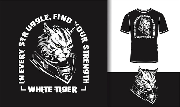 Diseño de la camiseta de ilustración del robot samurai tigre blanco