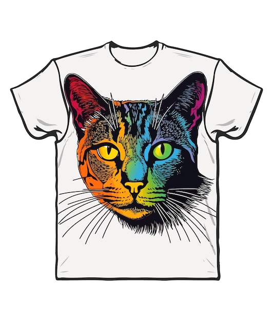 Diseño de camiseta con ilustración de vector de gato colorido