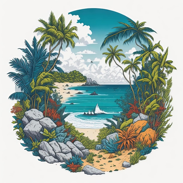 diseño de camiseta ilustración vectorial forma colorida espacio de montaña con flores isla