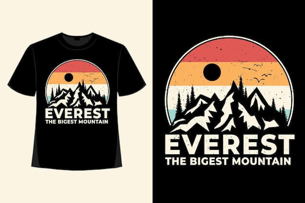 Diseño de camiseta de la ilustración vintage retro de estilo de pino de montaña más grande del Everest