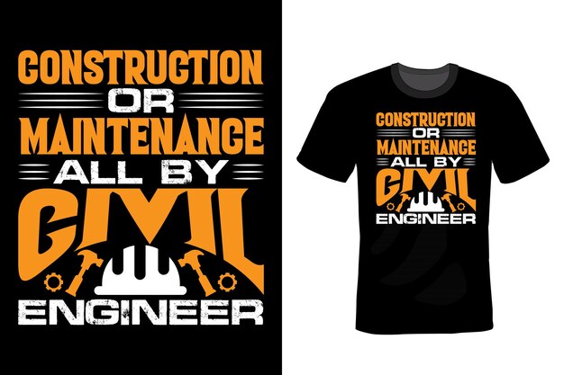 Diseño de camiseta de ingeniero civil, tipografía, vintage