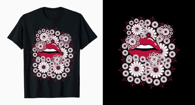 Vector diseño de camiseta de labios de flores.