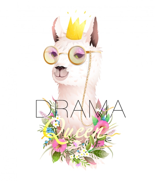 Diseño de camiseta lama drama queen cool con cita