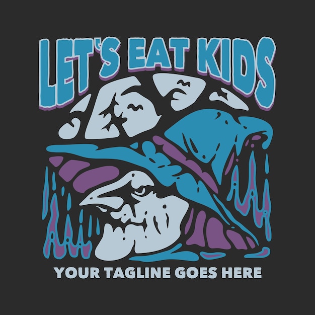 Diseño de camiseta let39s eat kids con bruja y ilustración vintage de fondo gris