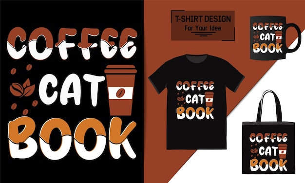 Diseño de camiseta de libro de gato de café.