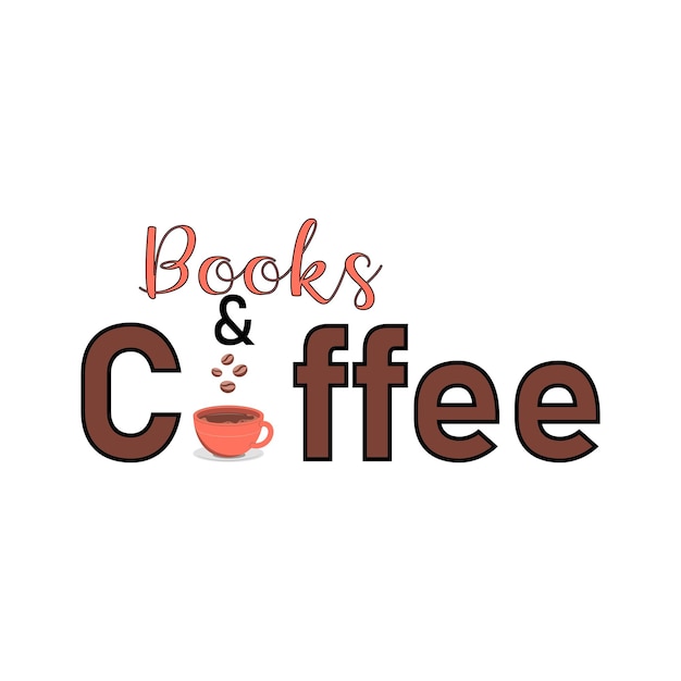 Diseño de camiseta de libros y café.