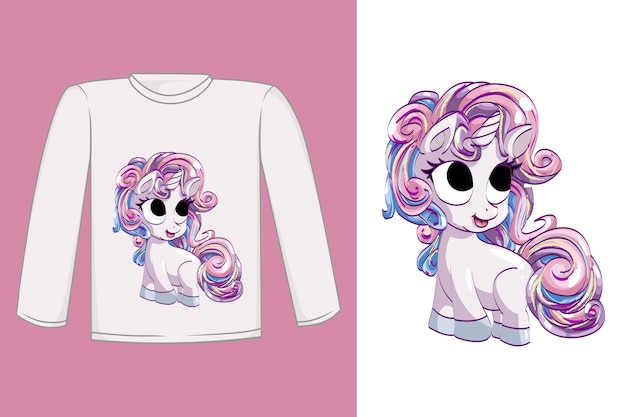 Diseño de camiseta lindo unicornio rosa