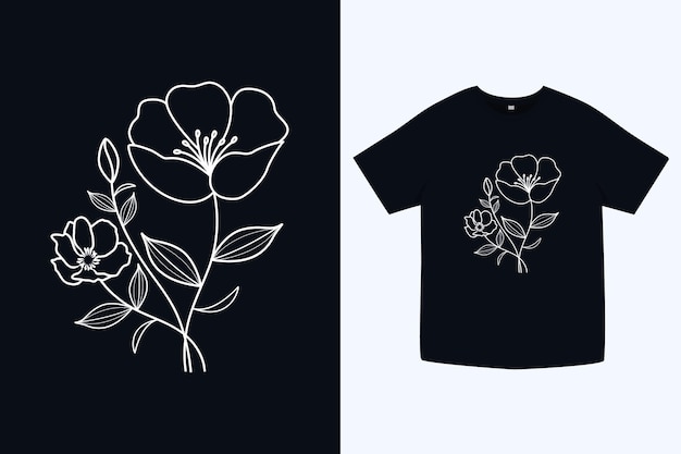 Diseño de camiseta de línea de garabatos de flores