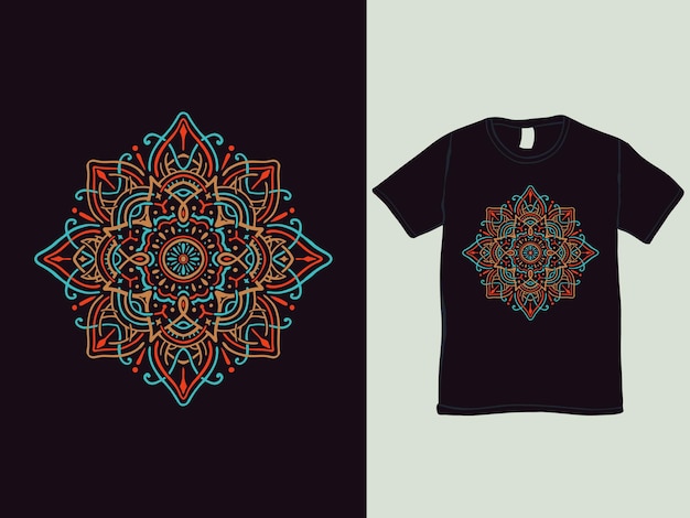 Diseño de camiseta de mandala de flores coloridas