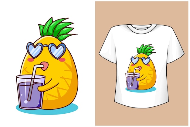 Diseño de camiseta maqueta de piña con dibujos animados de jugo