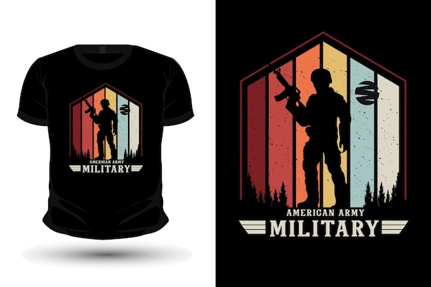 Diseño de camiseta de maqueta de silueta de mercancía militar del ejército americano