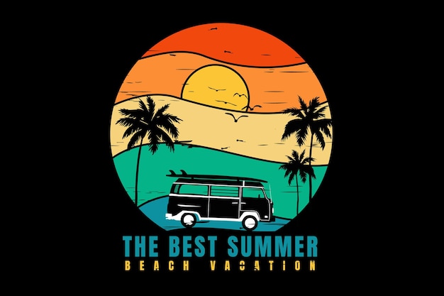 Diseño de camiseta con las mejores vacaciones de verano en la playa en silueta retro.