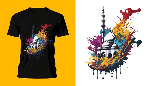 Diseño de camiseta Mezquita Islámica Halal.