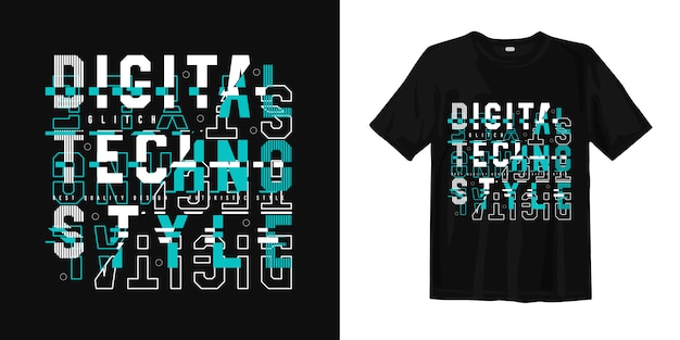 Diseño de camiseta de moda digital techno glitch style